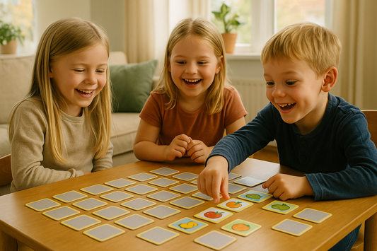 Barn som koser seg mens de spiller memory-spill