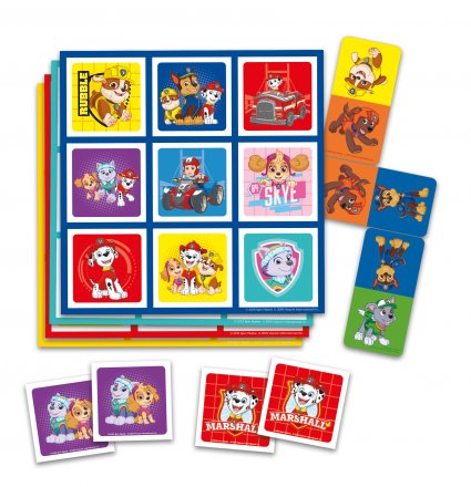 Paw Patrol 3-in-1 spillkomponenter med fargerike lottobrett, dominobrikker og memorykort