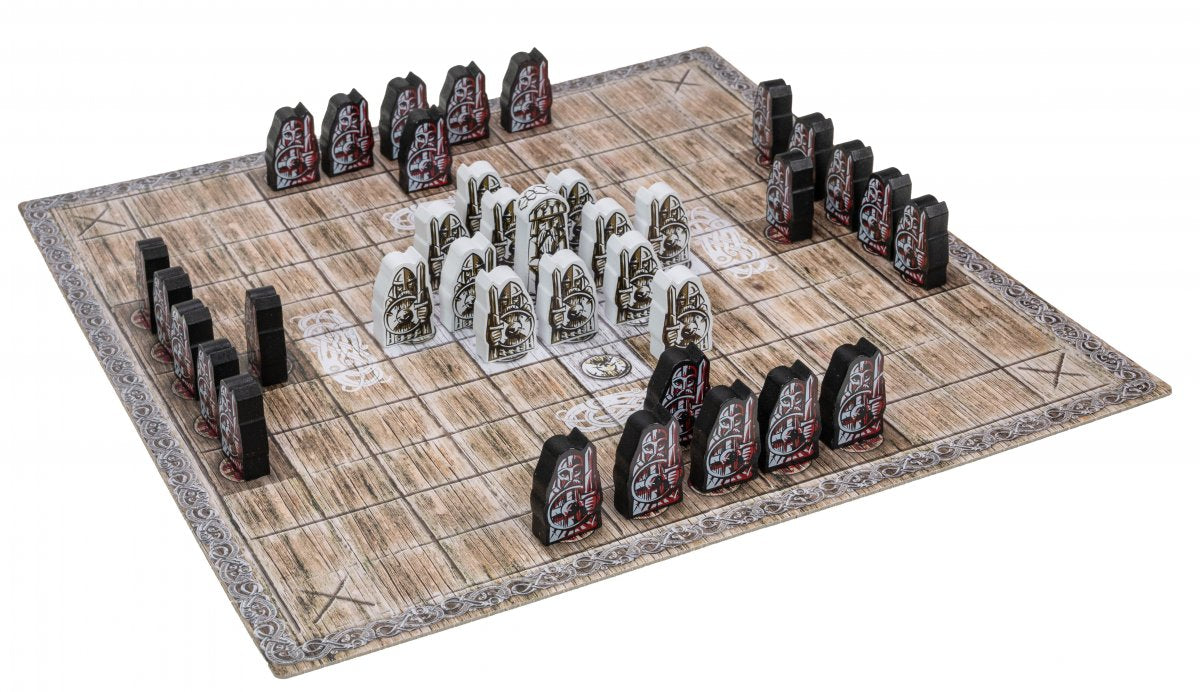 Vikings Tales Tafl King spillkomponenter med trebrett, detaljerte vikingbrikker