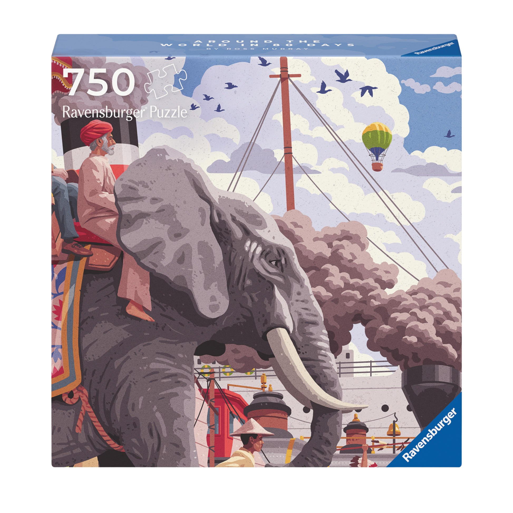 Art&Soul Jorden rundt på 80 dager 750 brikker Ravensburger puslespill eske med elefant og sirkus motiv