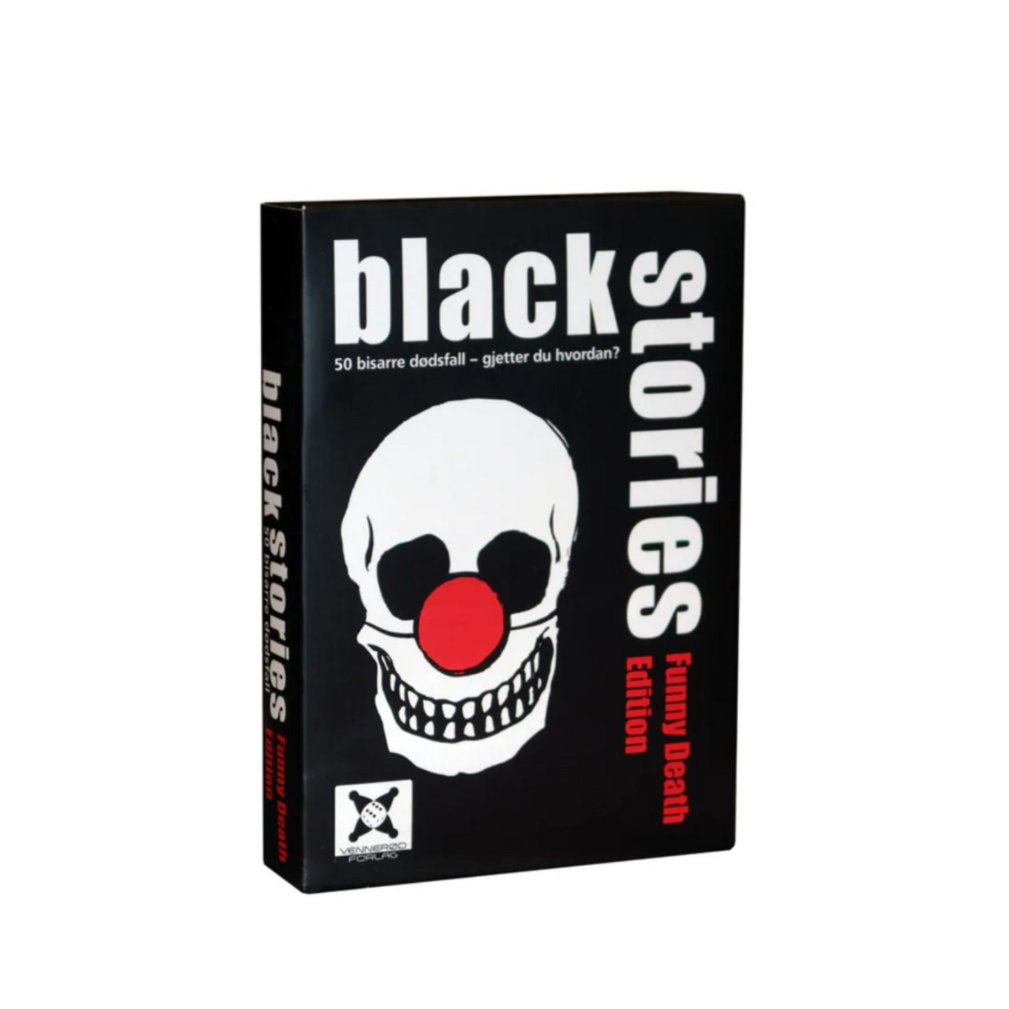 Black stories funny death svart korteske med motiv av hodeskalle med klovnenese
