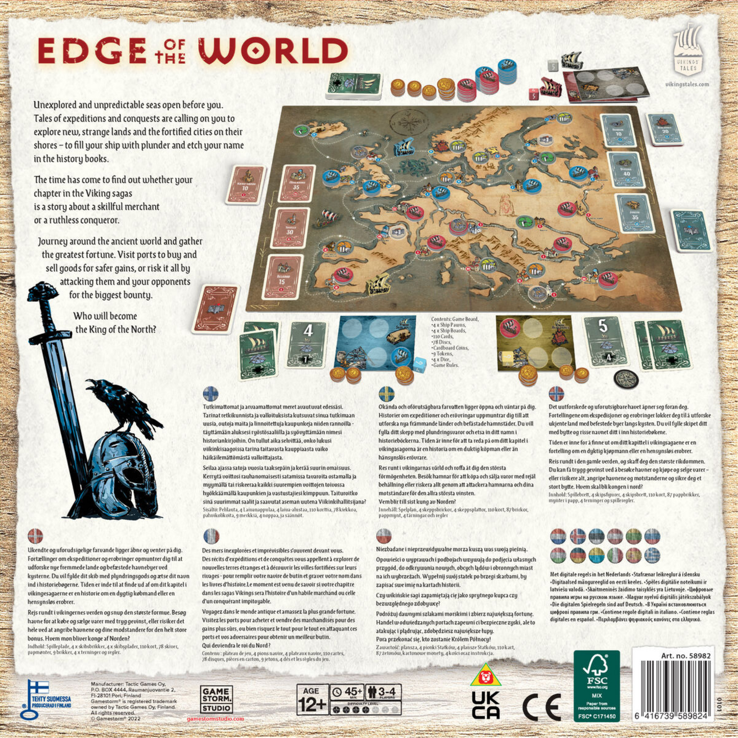 Vikings Tales Edge of the World spilleske bakside med spillinformasjon og instruksjoner