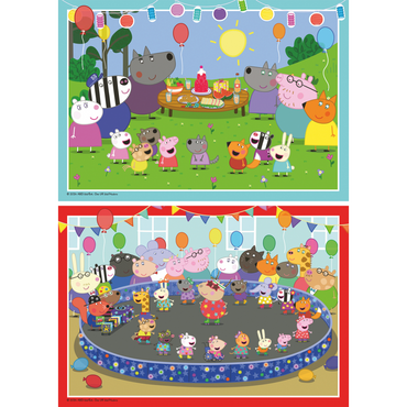 To Peppa Gris fest puslespill motiver lagt ved siden av hverandre
