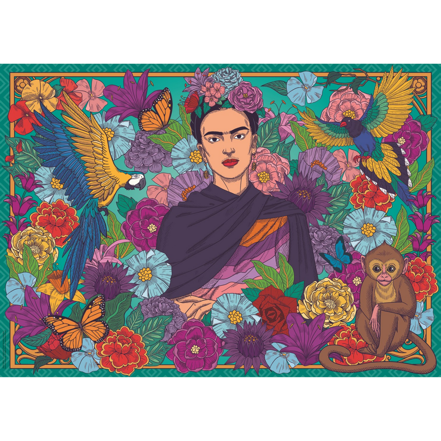rida Kahlo puslespill ferdig bilde med fargerikt og kraftfullt kunstmotiv