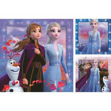 Tre Frost 2 puslespill motiver lagt ved siden av hverandre