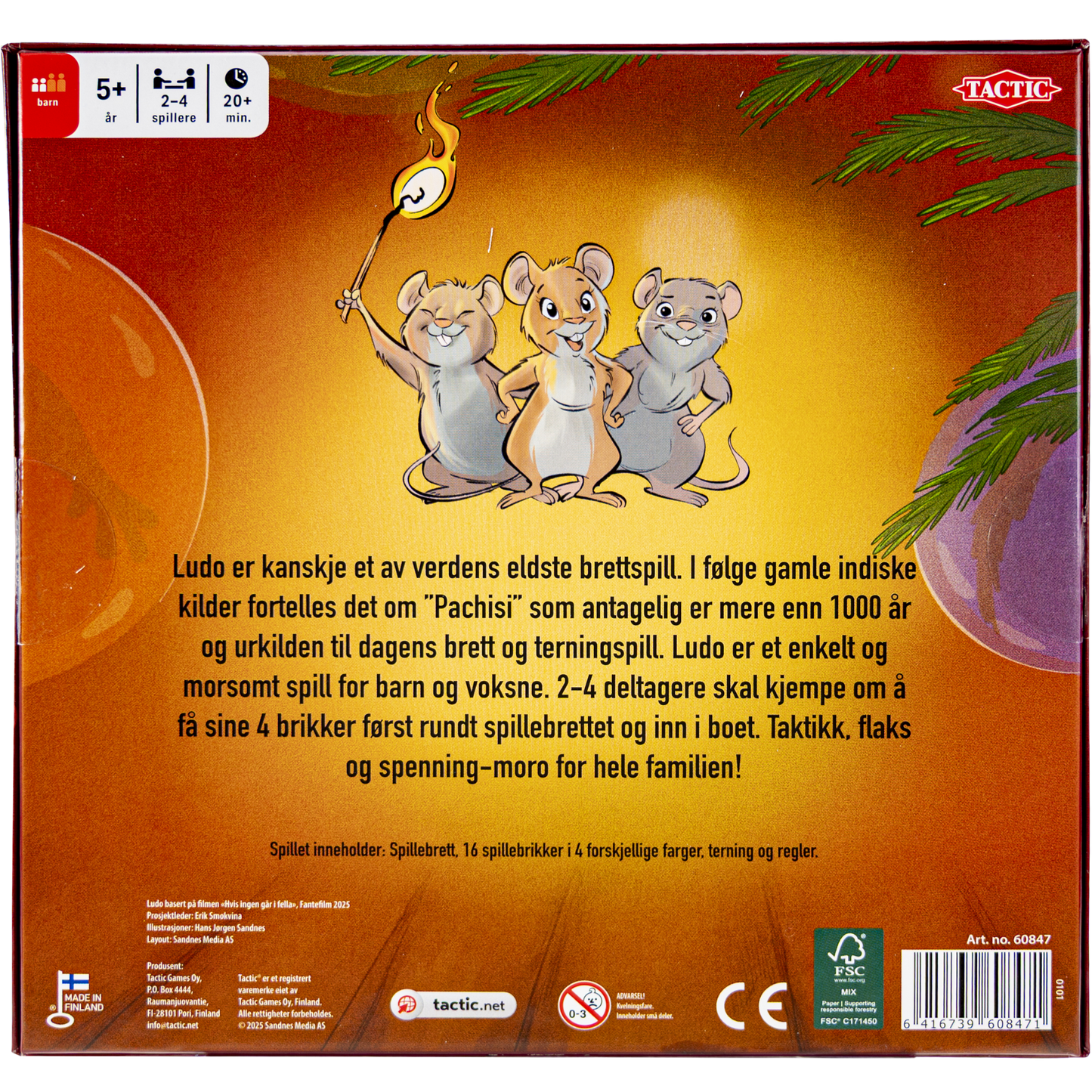 Hvis ingen går i fella Ludo bakside spilleske med illustrasjoner fra den norske julefilmen inspirert av Alf Prøysen