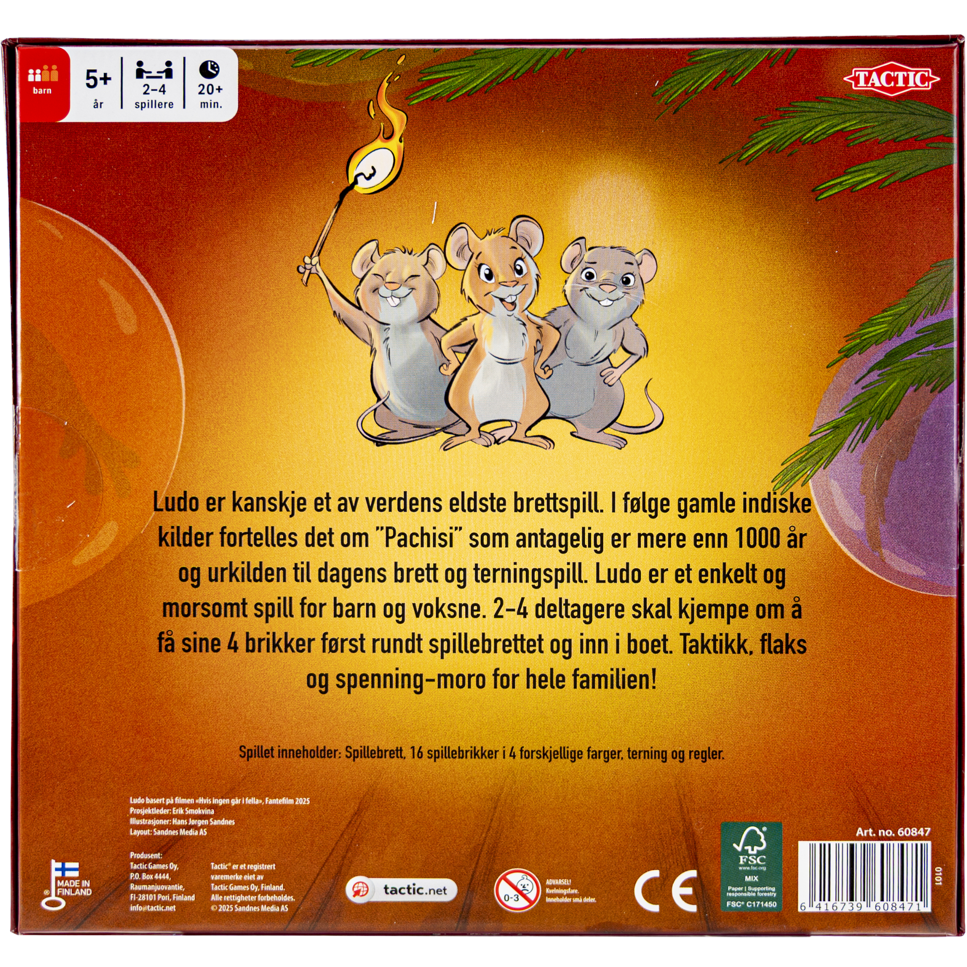 Hvis ingen går i fella Ludo bakside spilleske med illustrasjoner fra den norske julefilmen inspirert av Alf Prøysen
