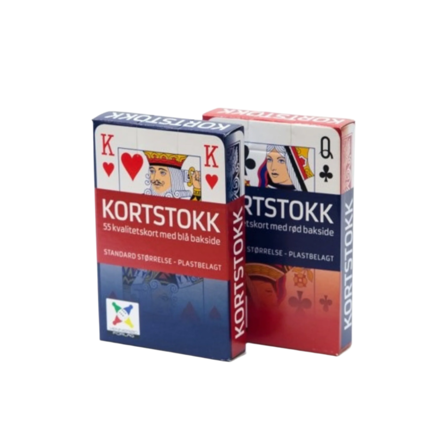 To kortstokker, rød og blå med motiv av konge og dronning