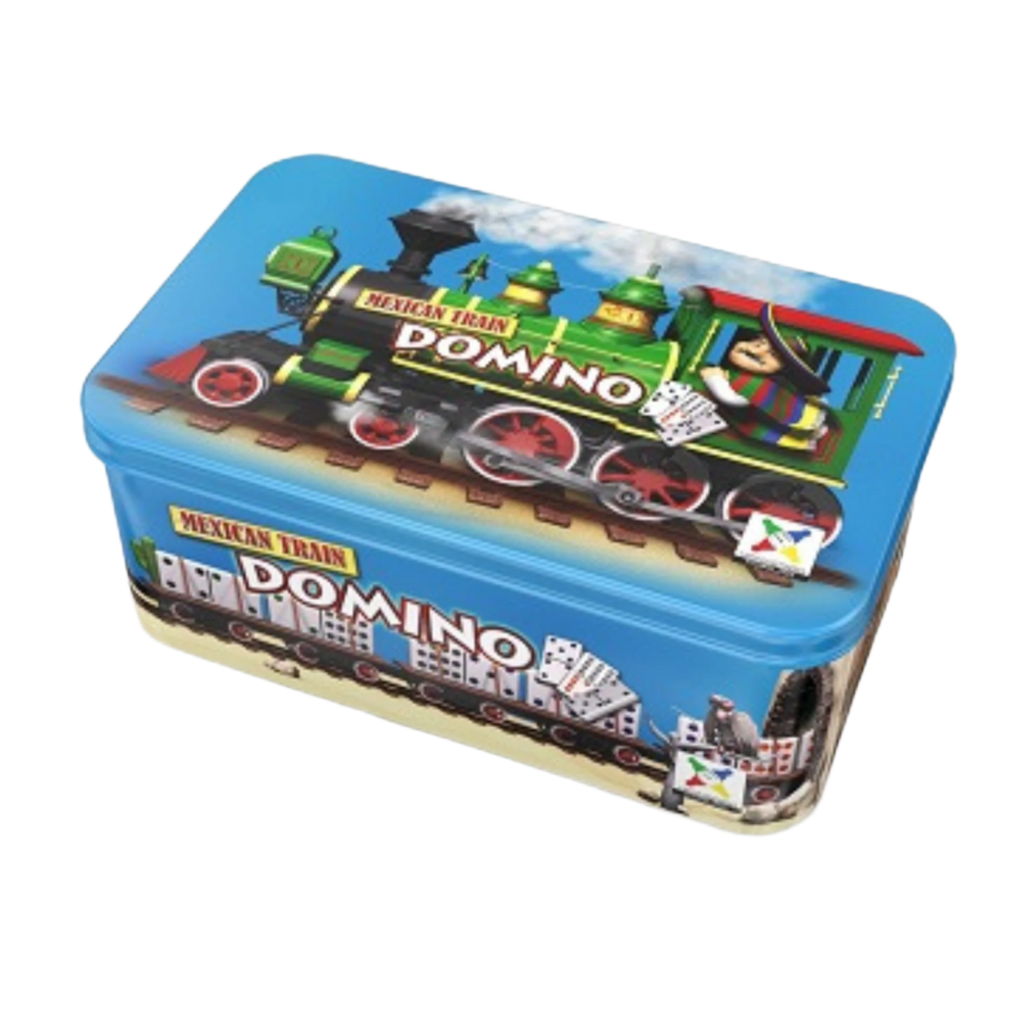 Mexican Train Domino dominospill tinnboks med lokomotiv og mexicansk lokfører motiv