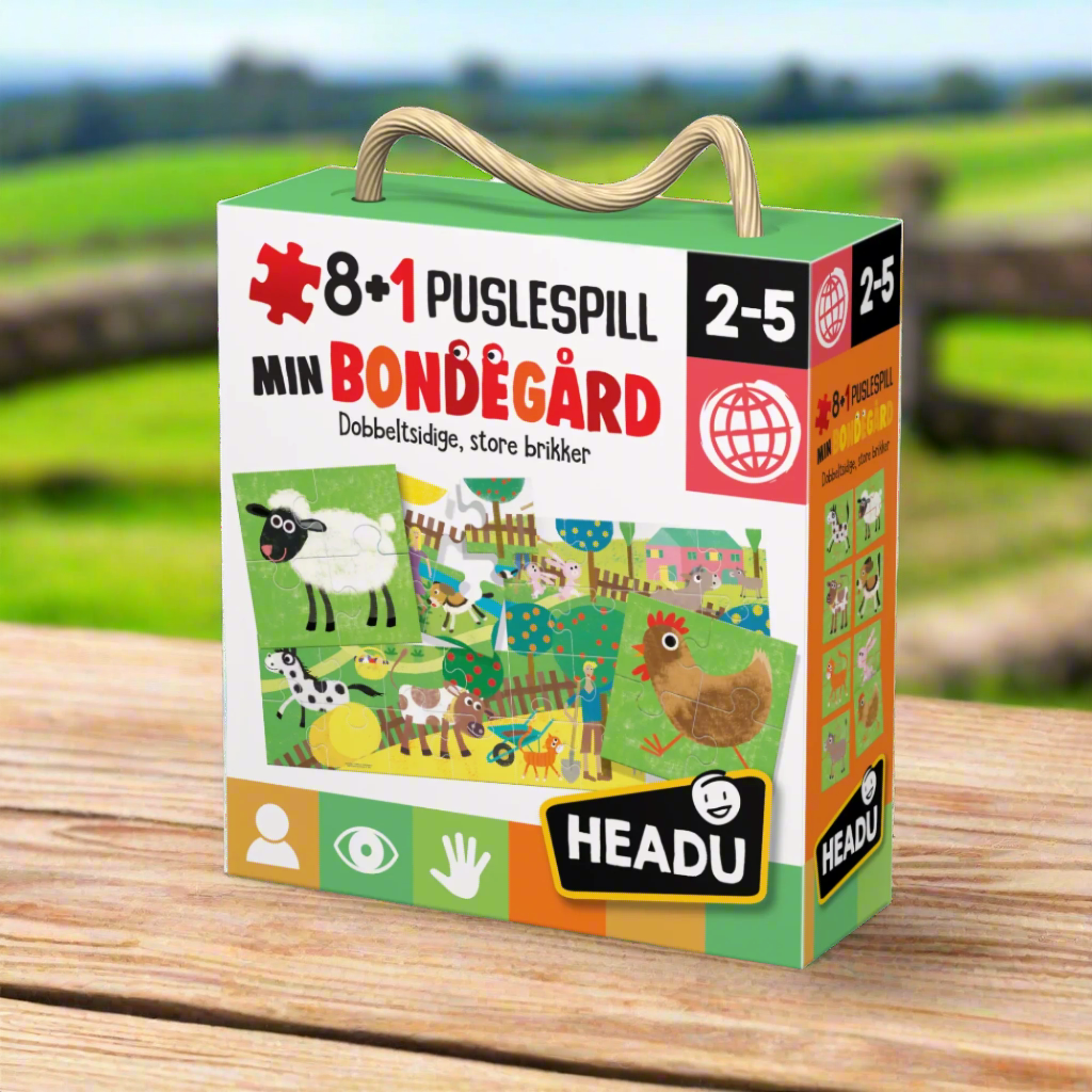 Min bondegård 8+1 puslespill Headu eske med bondegård og dyr motiv