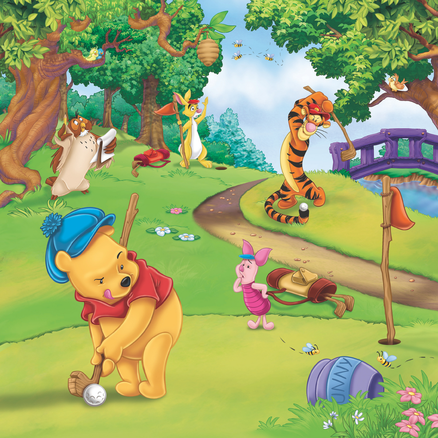 Ole Brumm puslespill første motiv. Ole Brumm og vennene hans spiller golf.