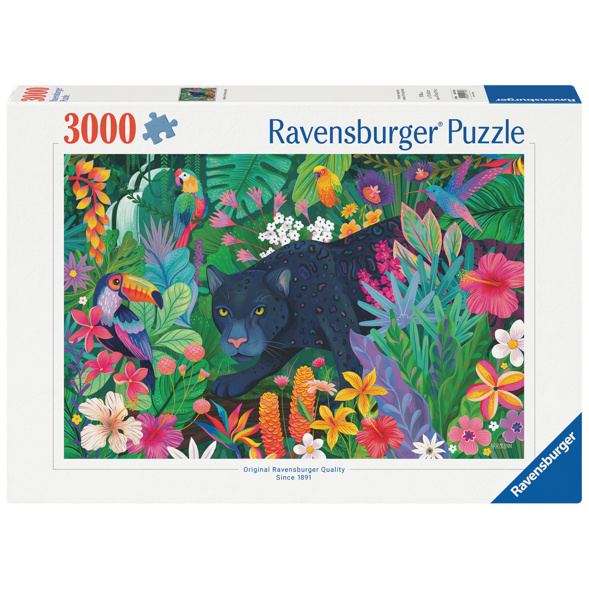 Panter i blomstrende jungel - 1000 brikkers puslespill eske