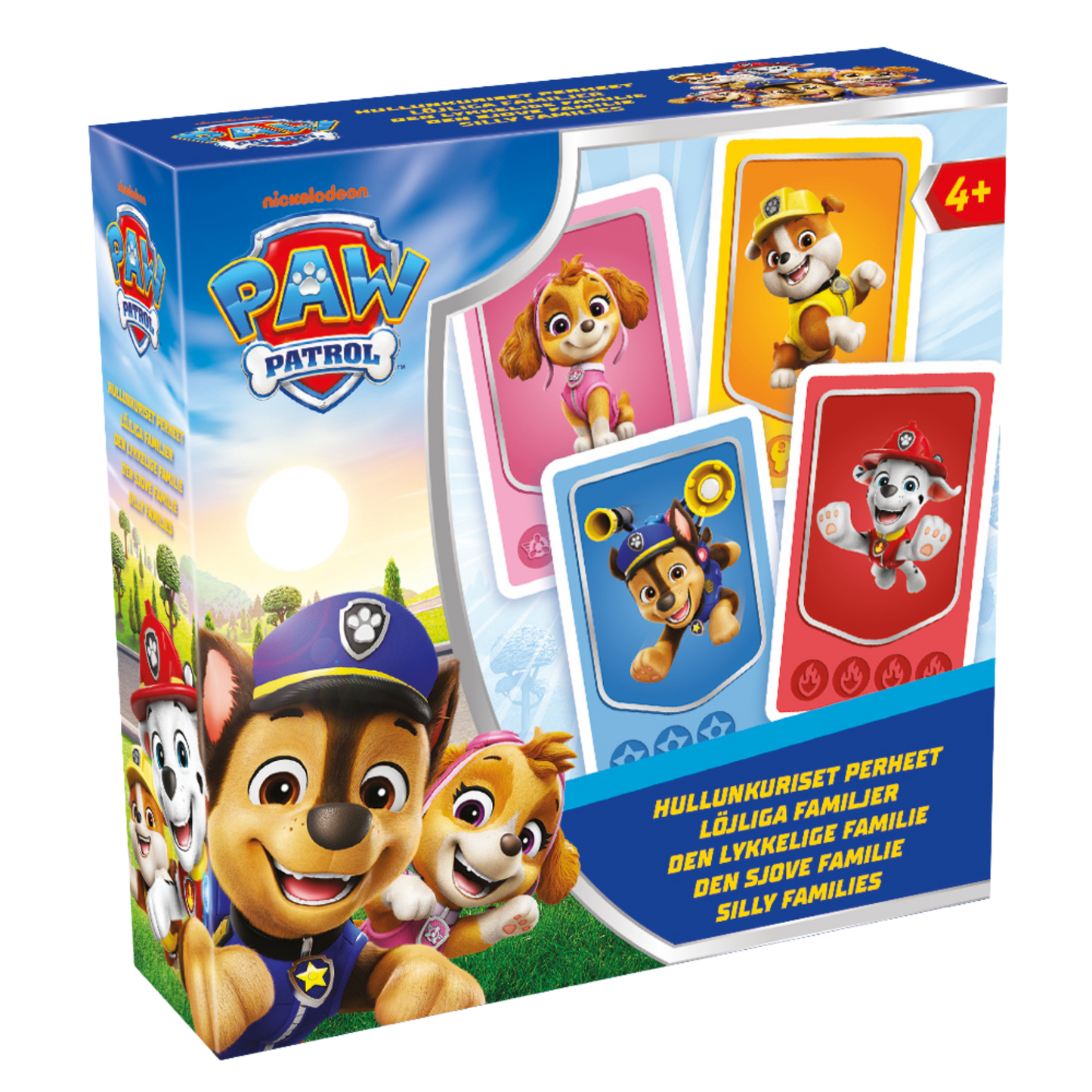 Paw Patrol den lykkelige familie kortspill eske med Chase, Marshall og redningshundene