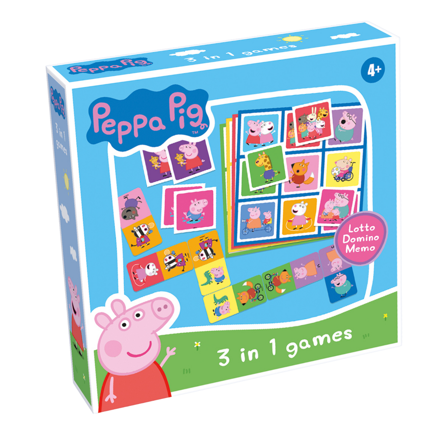 Peppa Gris 3 i 1 spilleske med lotto, domino og memo spill og Peppa karakterer