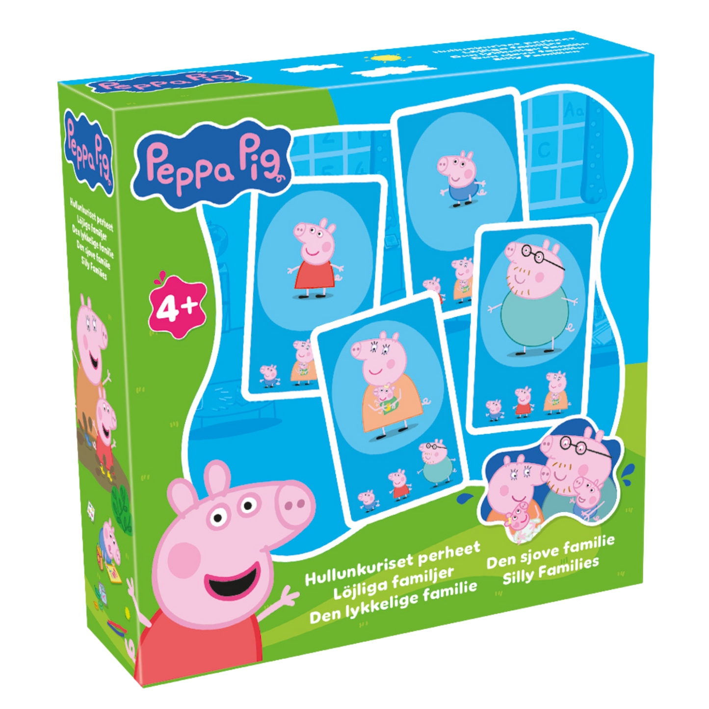 Peppa Pig den lykkelige familie kortspill eske med Peppa og familien på fargerike kort