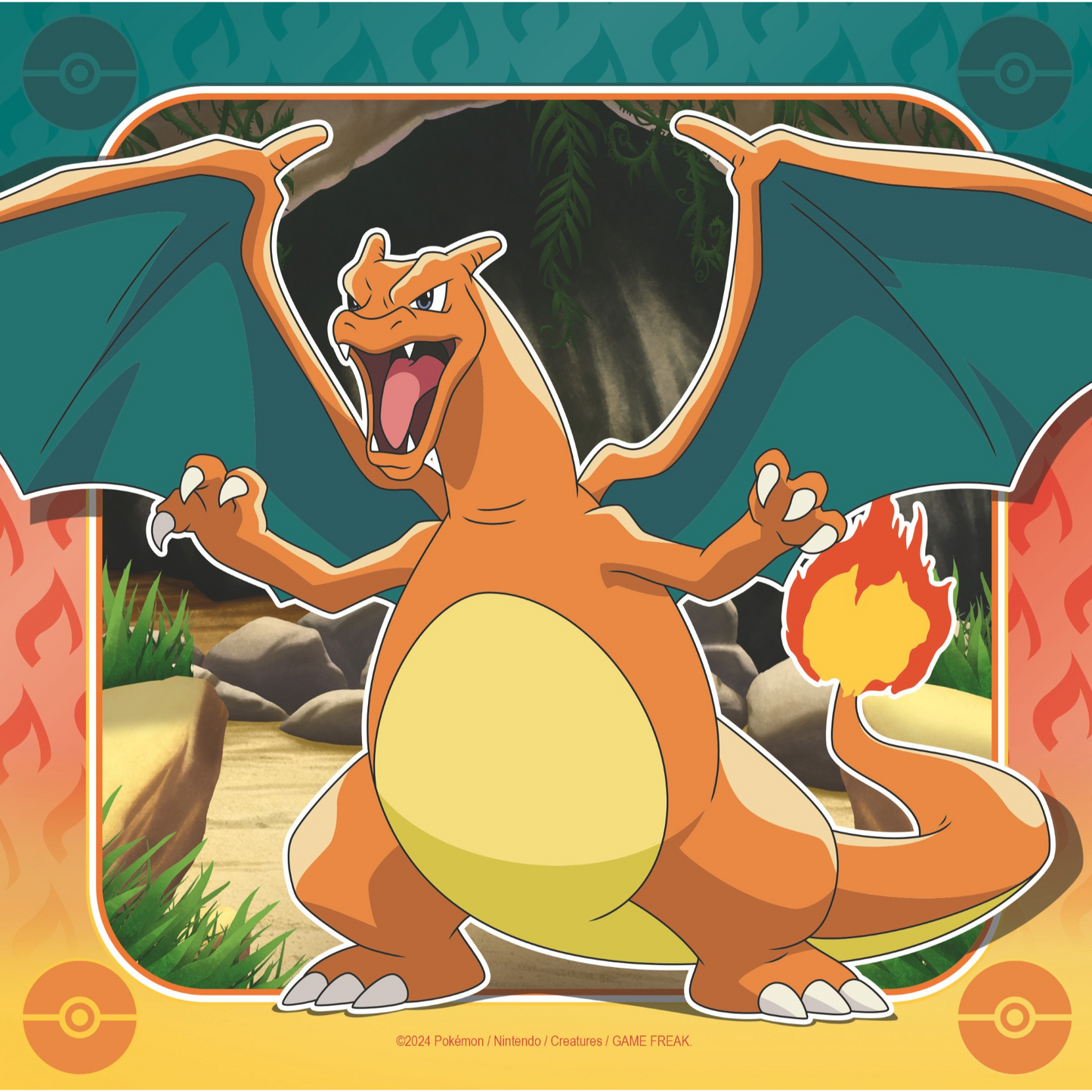Charizard illustrasjon med oransje drage-Pokémon med hale av ild