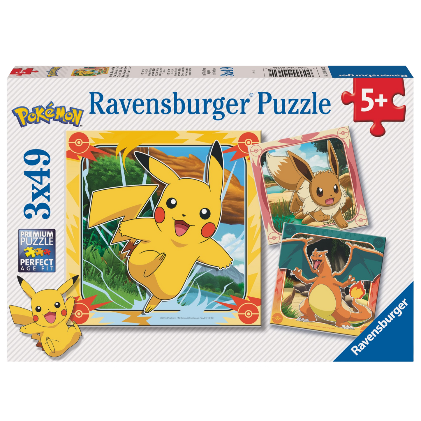 Pikachu 3x49 brikker Ravensburger puslespill eske med tre forskjellige Pokémon motiver
