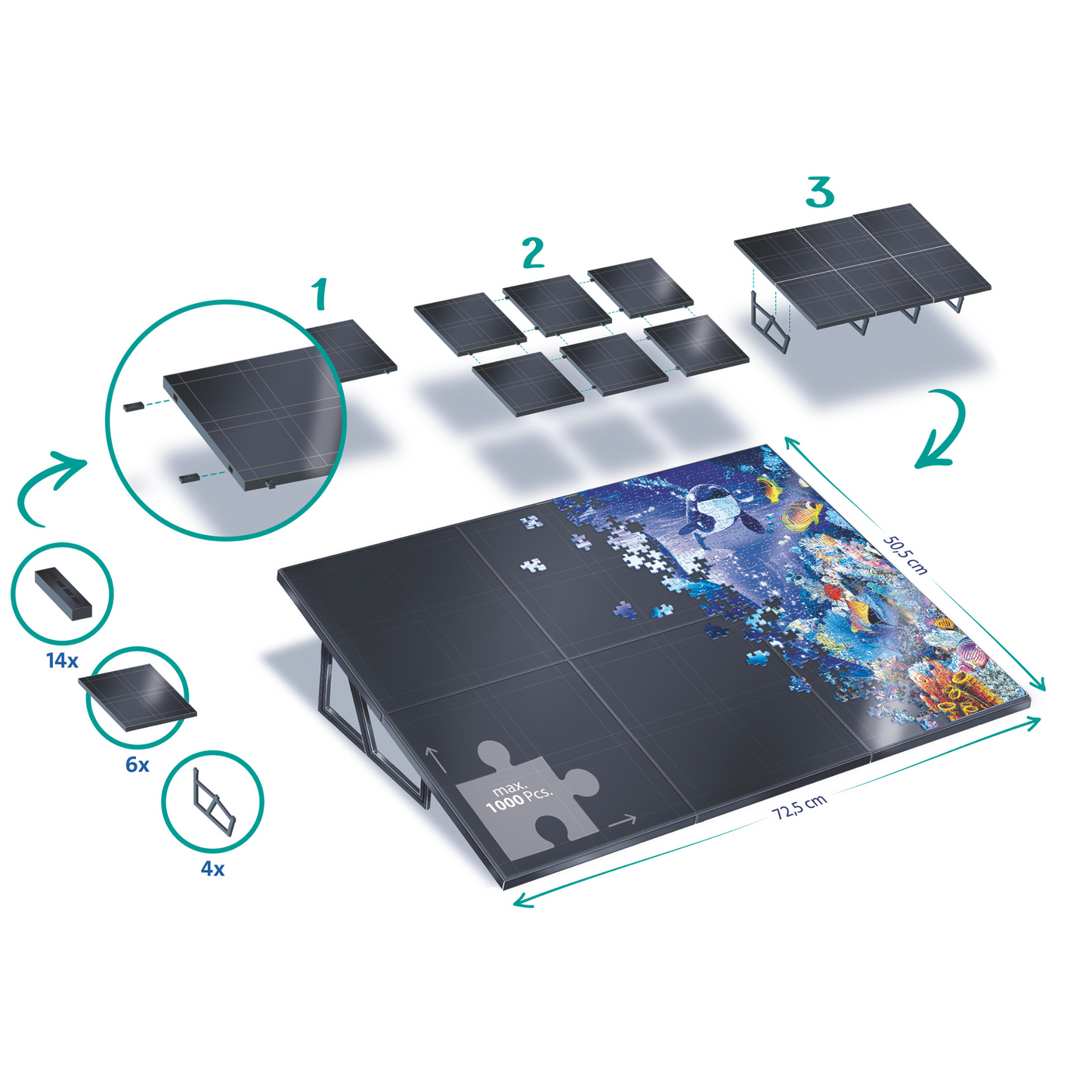 Ravensburger Puzzle Board sammenleggbart puslespillbrett med ergonomisk vinkel for 1000 brikker