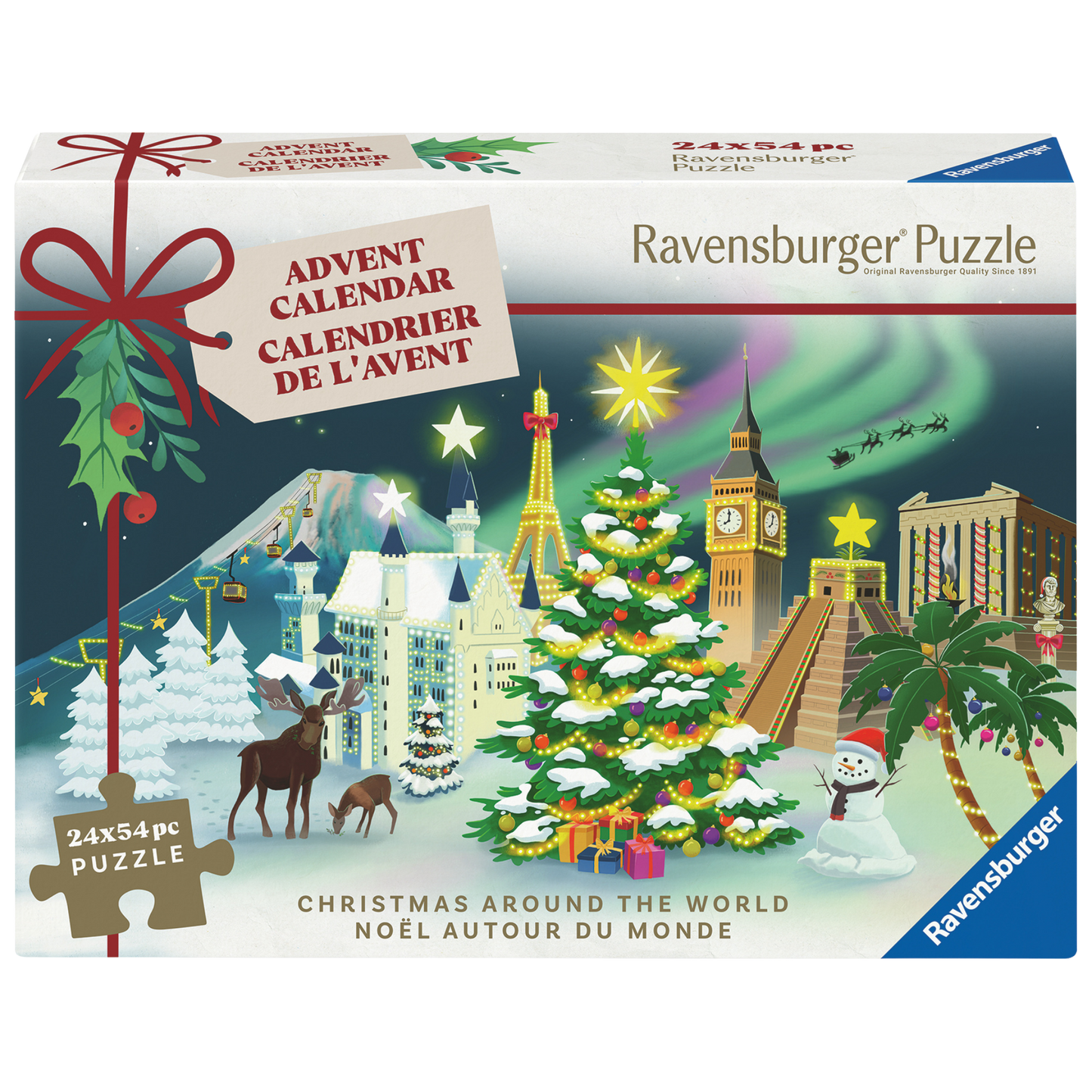 Jul rundt om verden adventskalender eske med 24 minipuslespill og julemotiver fra hele verden