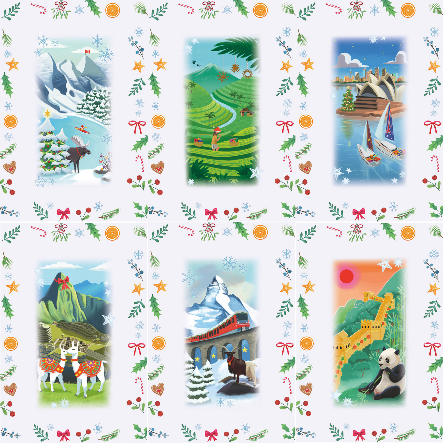 Jul rundt om verden adventskalender minipuslespill med julemotiver fra hele verden. 6 av motivene
