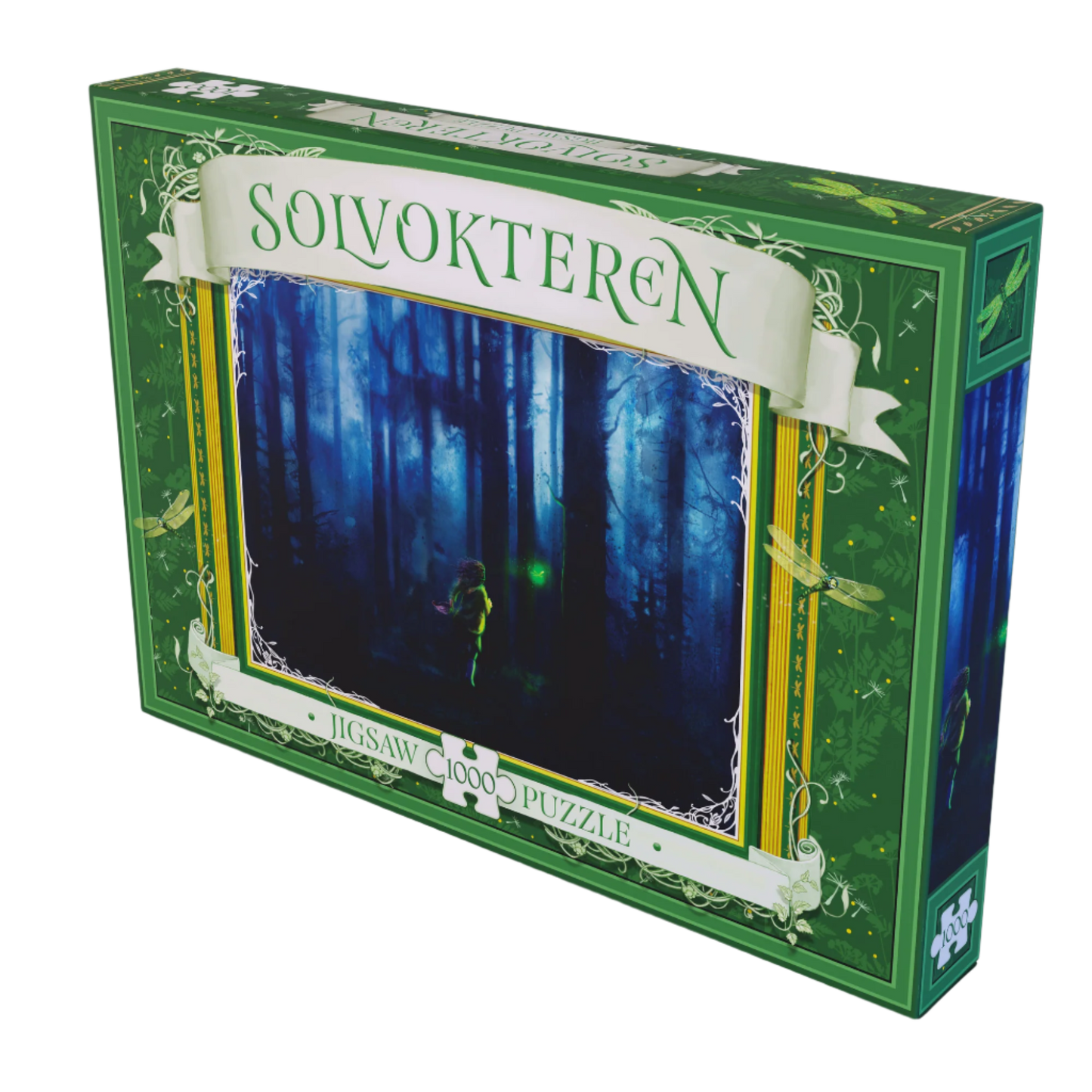 Solvokteren 4 puslespilleske med motiv av en mørk skog og et barn