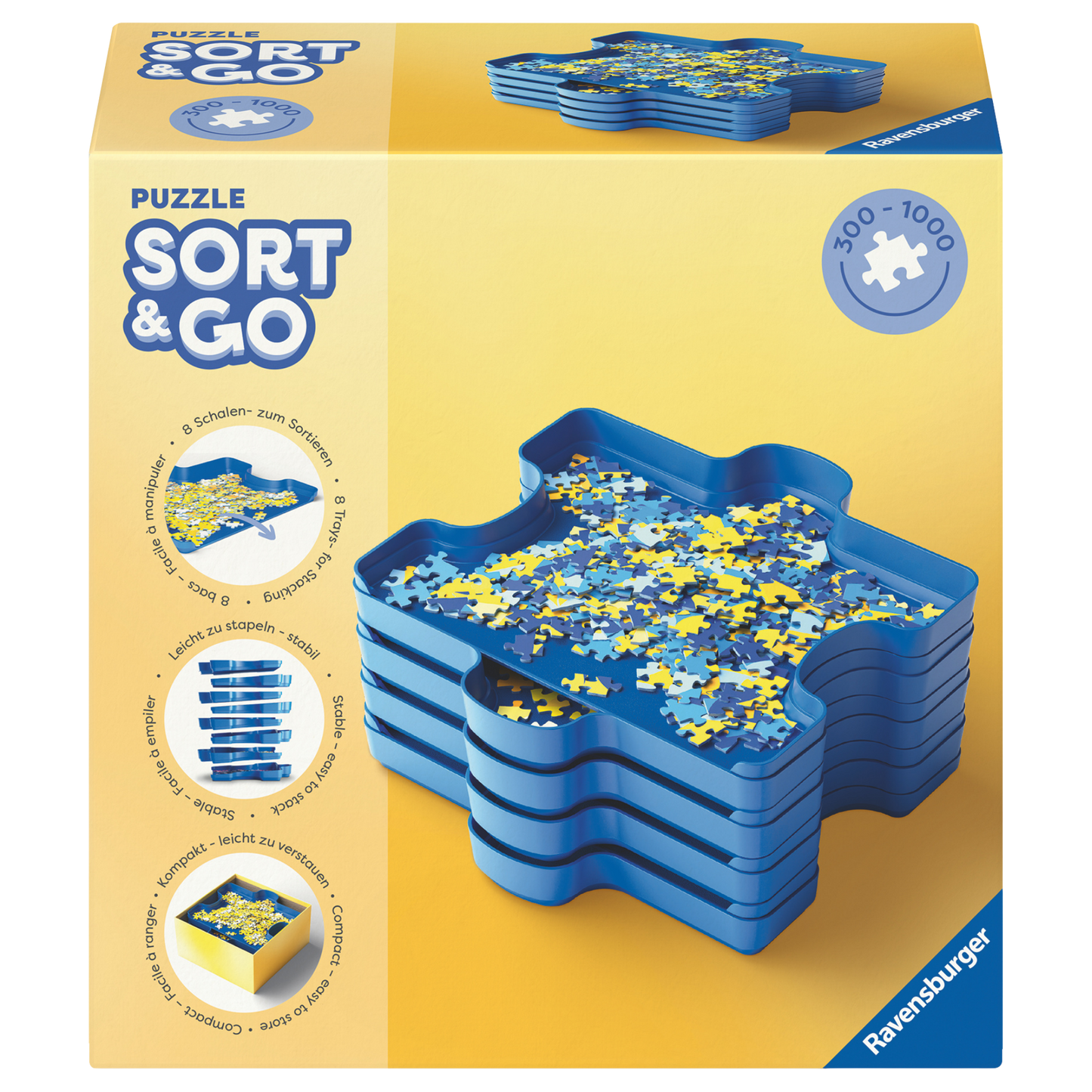 Puzzle Sort & Go sorteringsbokser for puslespill med praktisk stablingssystem fra Ravensburger