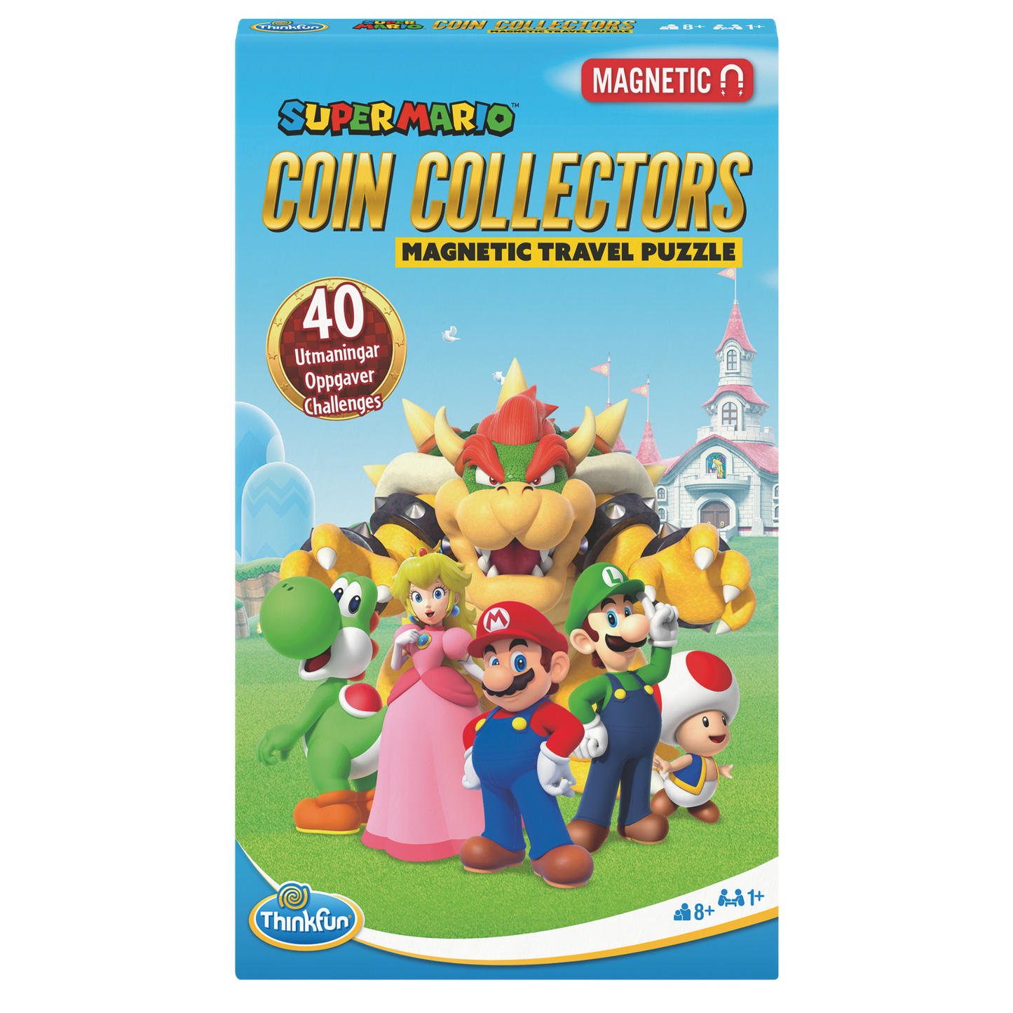 Super Mario magnetisk reisespill eske med Mario, Luigi og venner og 40 logiske utfordringer