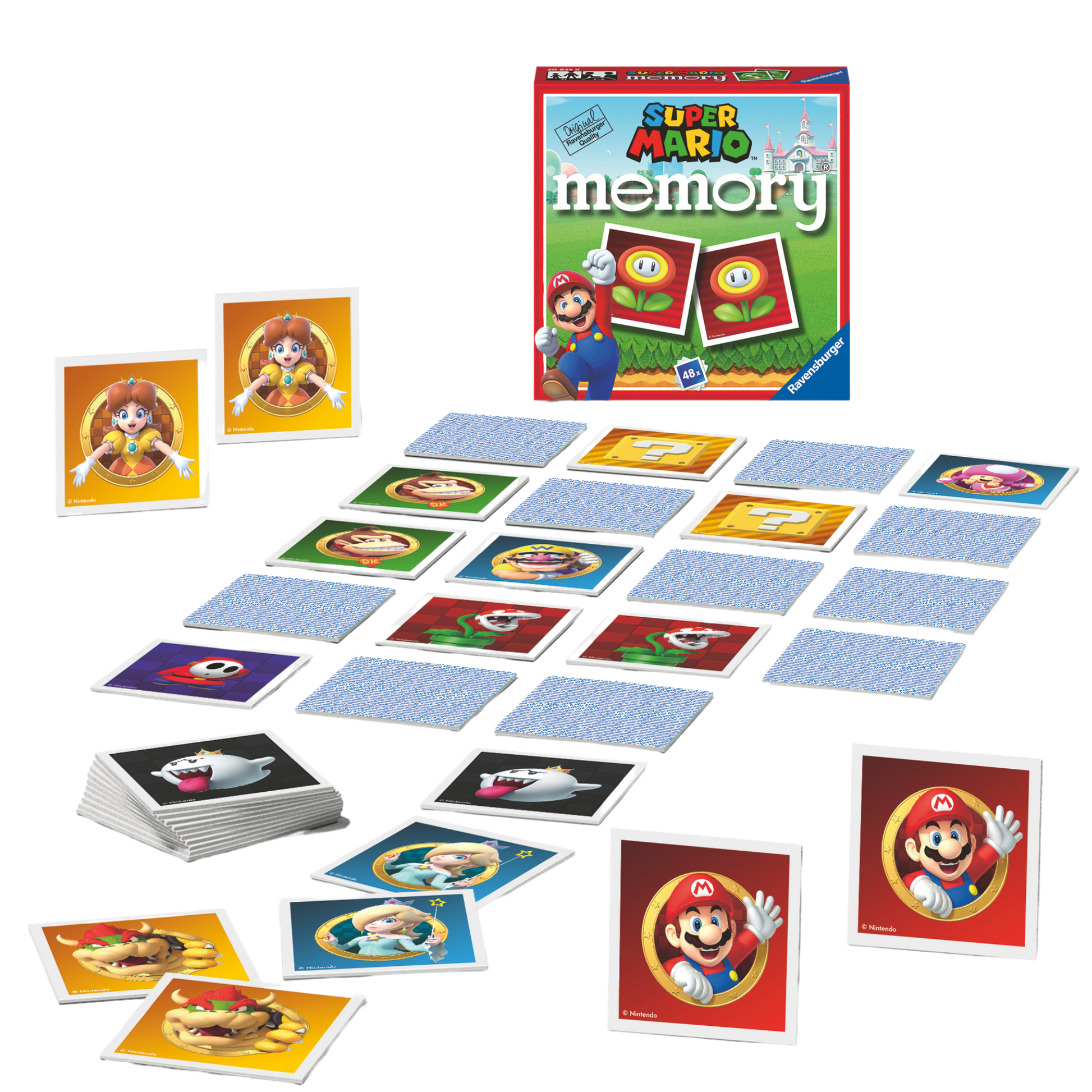 Super Mario Mini Memory spilleske med fargerike memorykort spredt ut på bordet