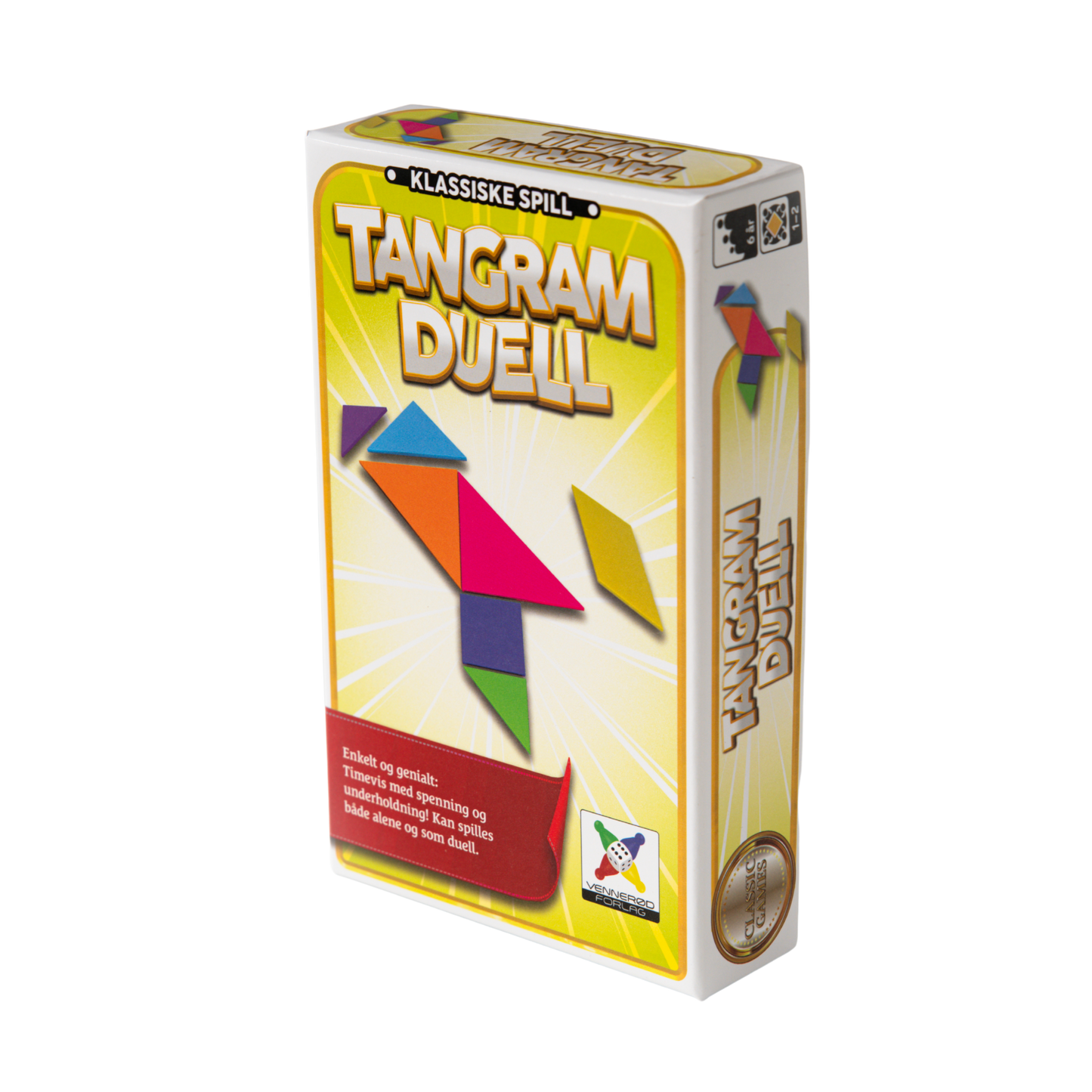Reisespill Tangram duell gul eske med motiv av kinesiske puslespillbrikker