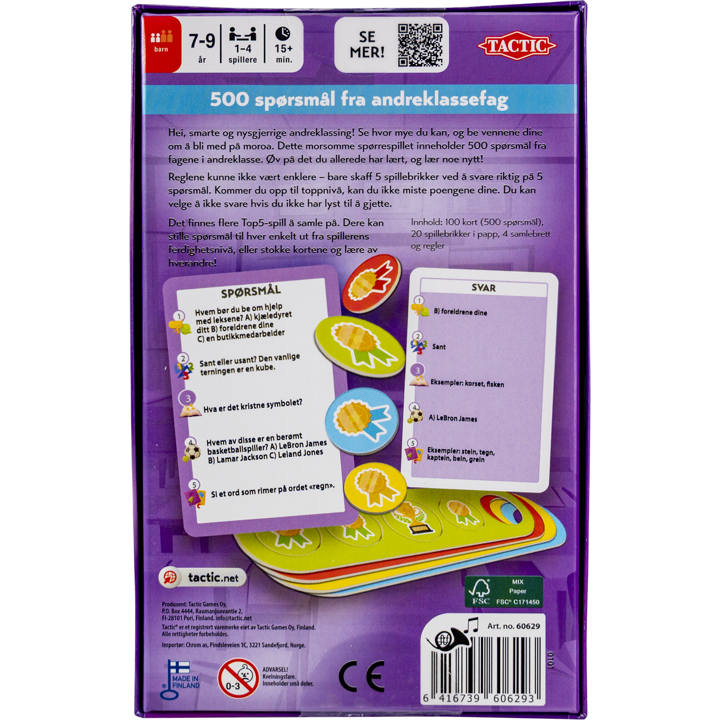 Vi lærer oss spørrespill spillkort med spørsmål fra 2. klasse