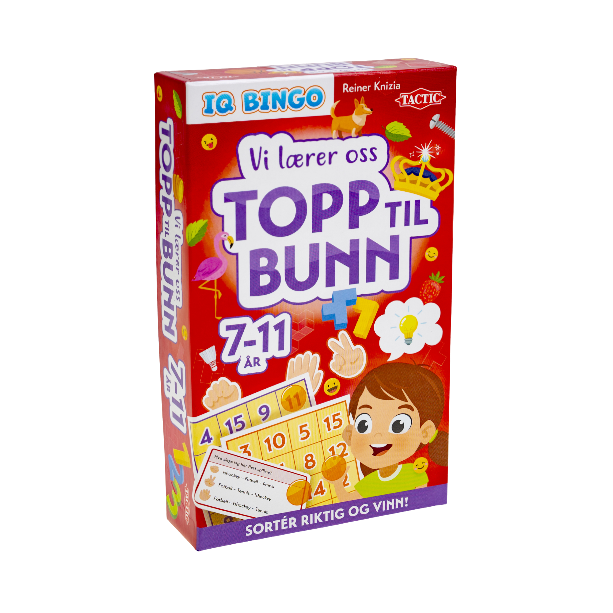 Brettspill Vi lærer oss topp til bunn eske med illustrasjon av barn og bingobrett