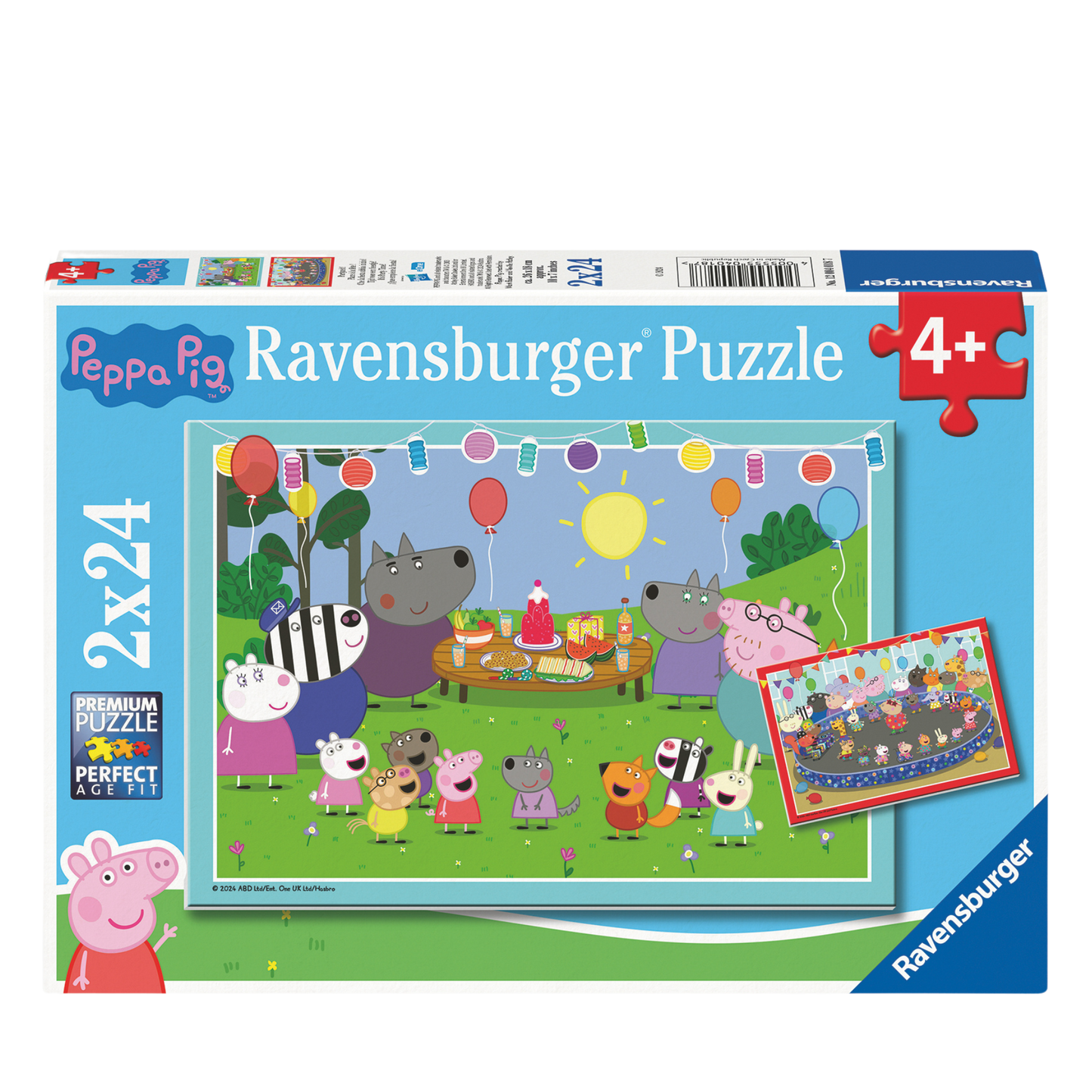 Fest hos Peppa Gris 2x24 brikker Ravensburger puslespill eske med to forskjellige festmotiver