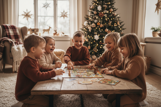 Barn spiller brettspill i julen