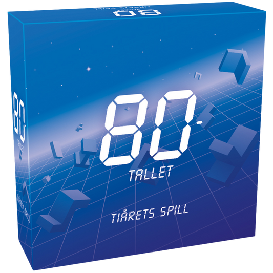 80-tallet tiårets spill blå eske med retro mønster og skrifttype