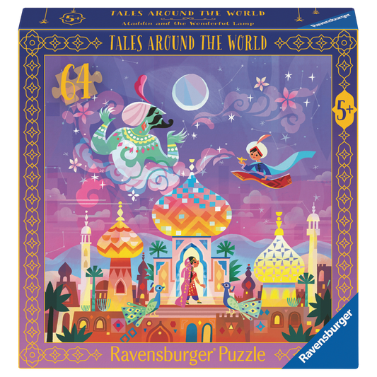 Aladdin og den vidunderlige lampen puslespill eske med 64 brikker og magisk eventyr fra Tusen og én natt