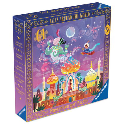 Aladdin og den vidunderlige lampen puslespill eske med 64 brikker og magisk eventyr fra Tusen og én natt