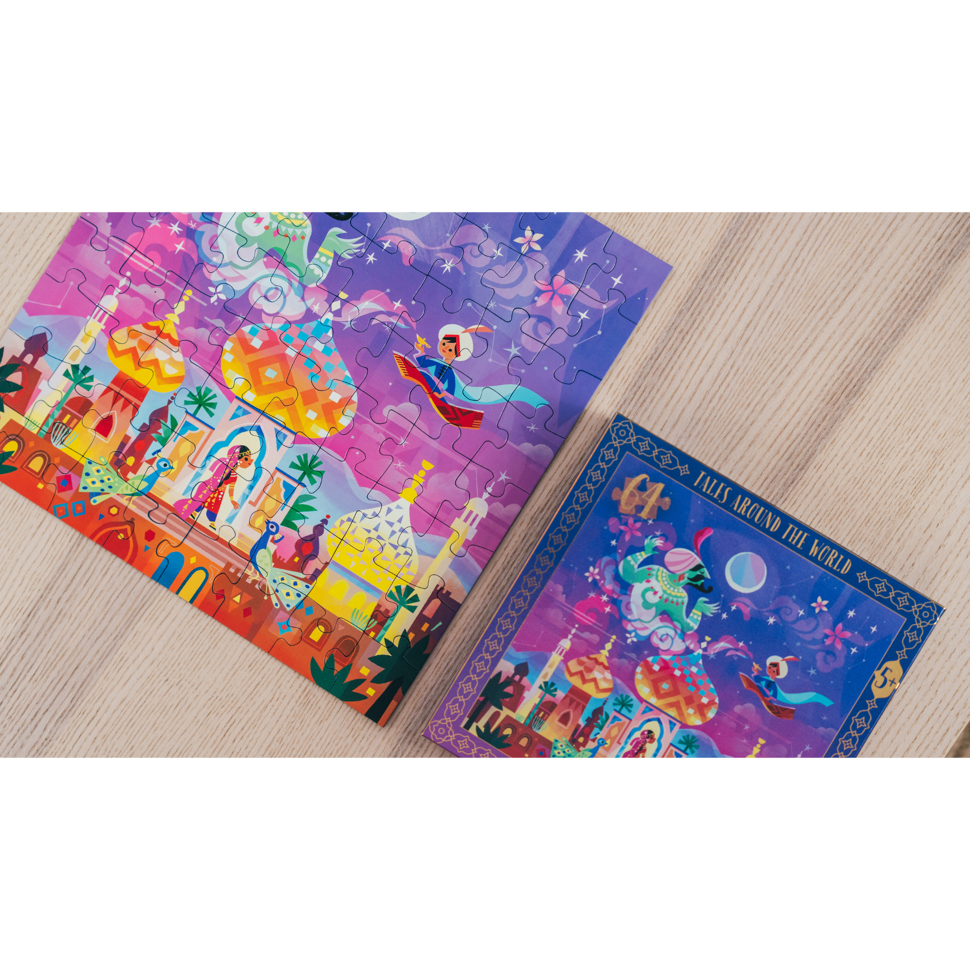 Aladdin og den vidunderlige lampen puslespill eske og ferdig puslet puslespill med 64 brikker og magisk eventyr fra Tusen og én natt