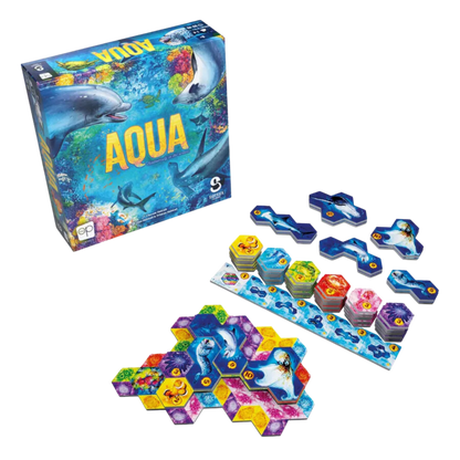 Aqua brettspill komponenter og brikker