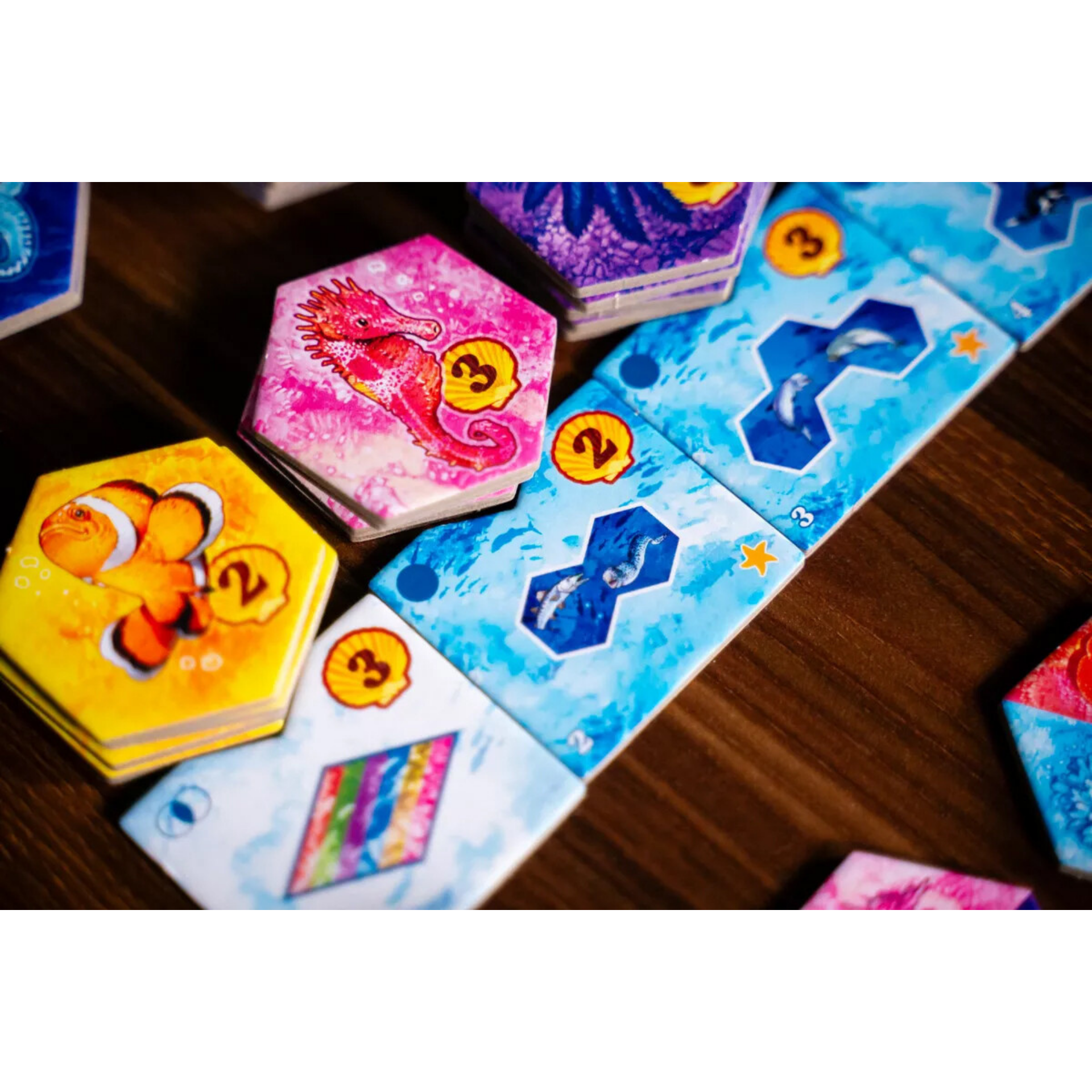 Aqua brettspill komponenter og brikker