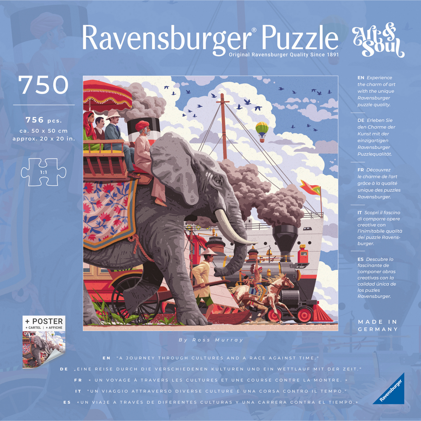 Art&Soul Jorden rundt på 80 dager 750 brikker Ravensburger puslespill bakside eske