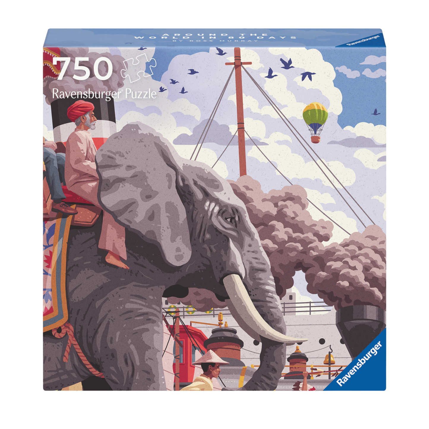 Art&Soul Jorden rundt på 80 dager 750 brikker Ravensburger puslespill eske med elefant og sirkus motiv
