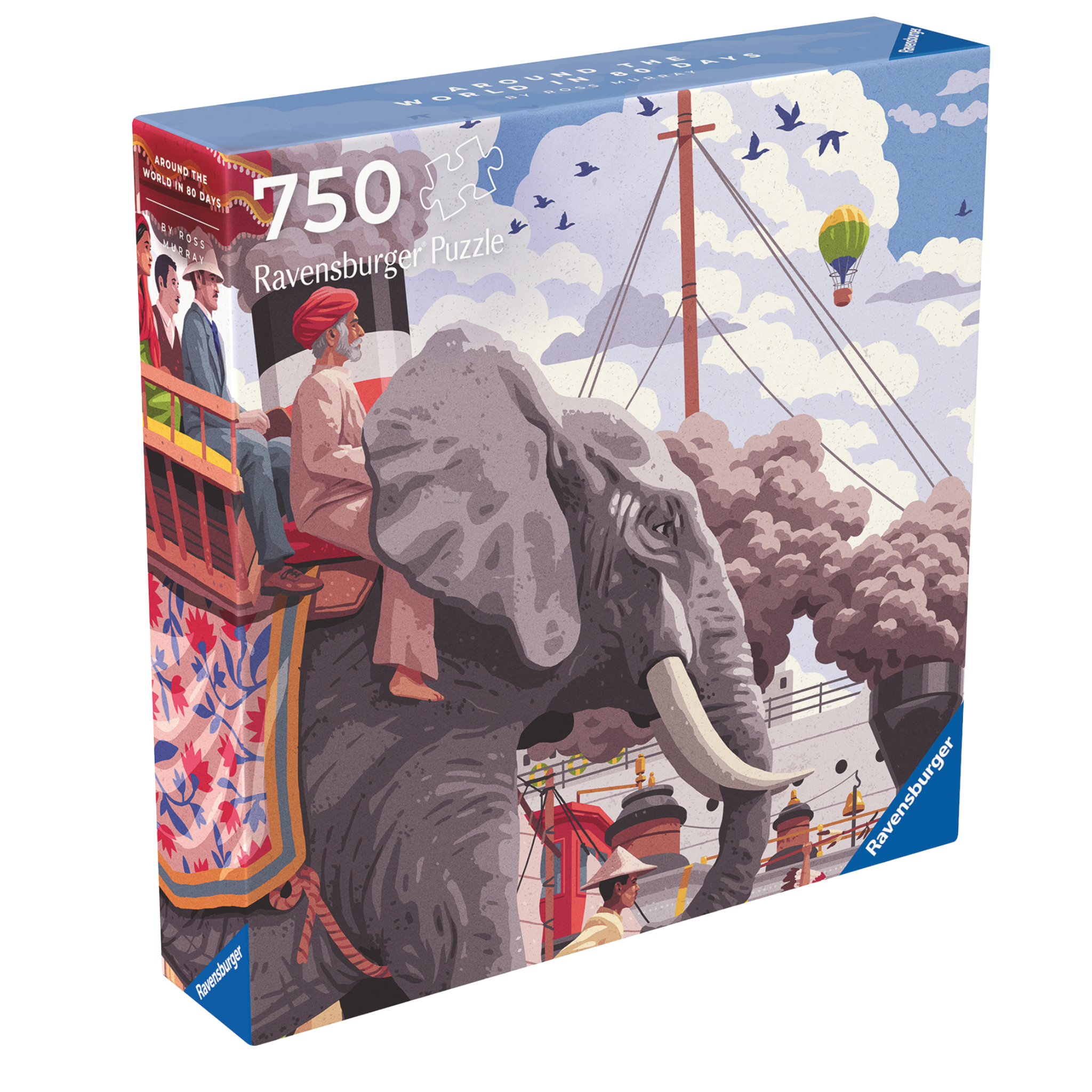 Art&Soul Jorden rundt på 80 dager 750 brikker Ravensburger puslespill eske med elefant og sirkus motiv