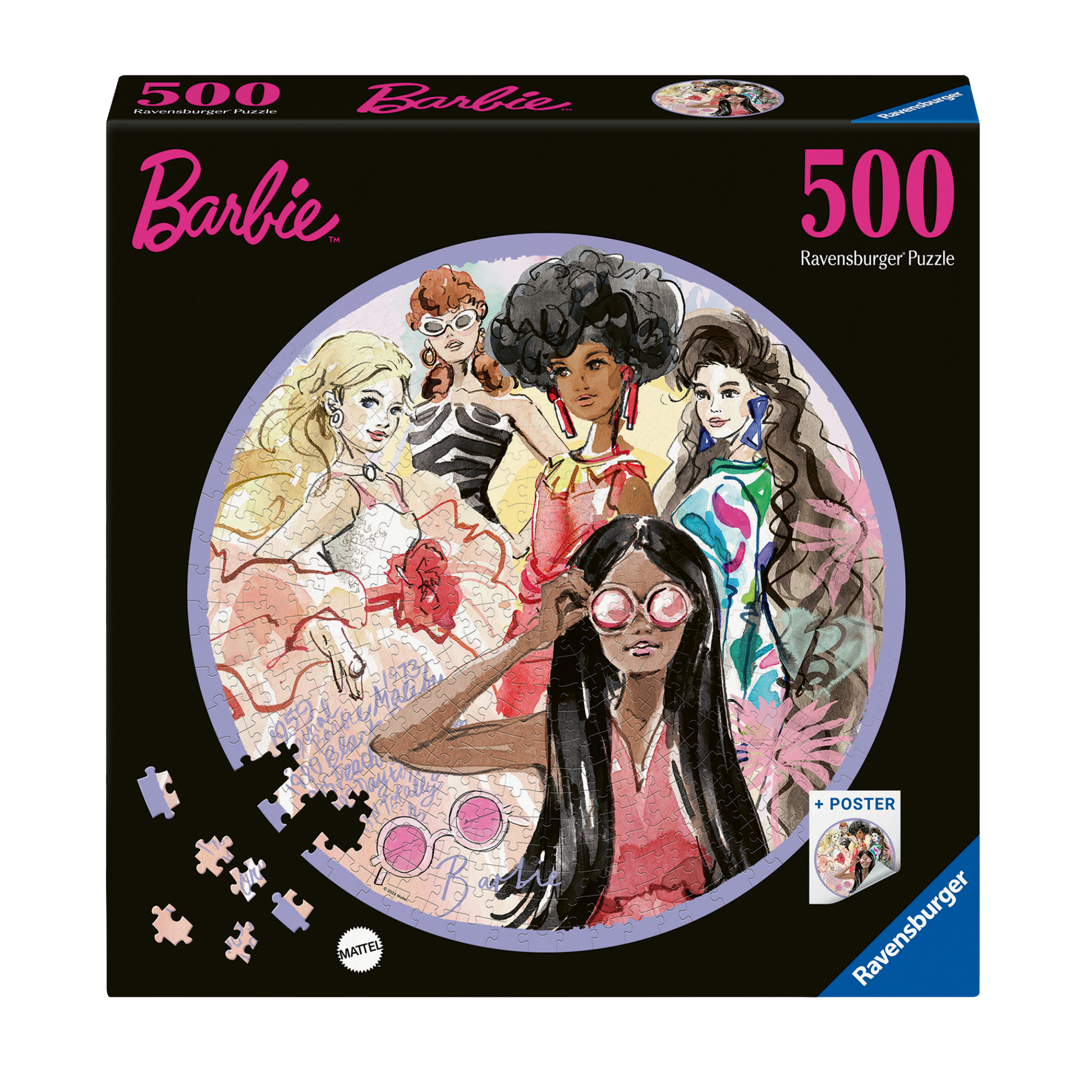 Barbie Sirkel 500 brikker Ravensburger puslespill eske med sirkelformet Barbie motiv