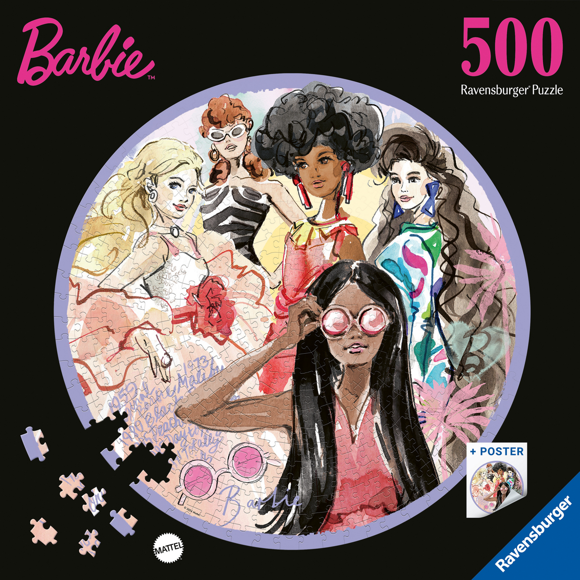 Barbie Sirkel 500 brikker Ravensburger puslespill eske med sirkelformet Barbie motiv