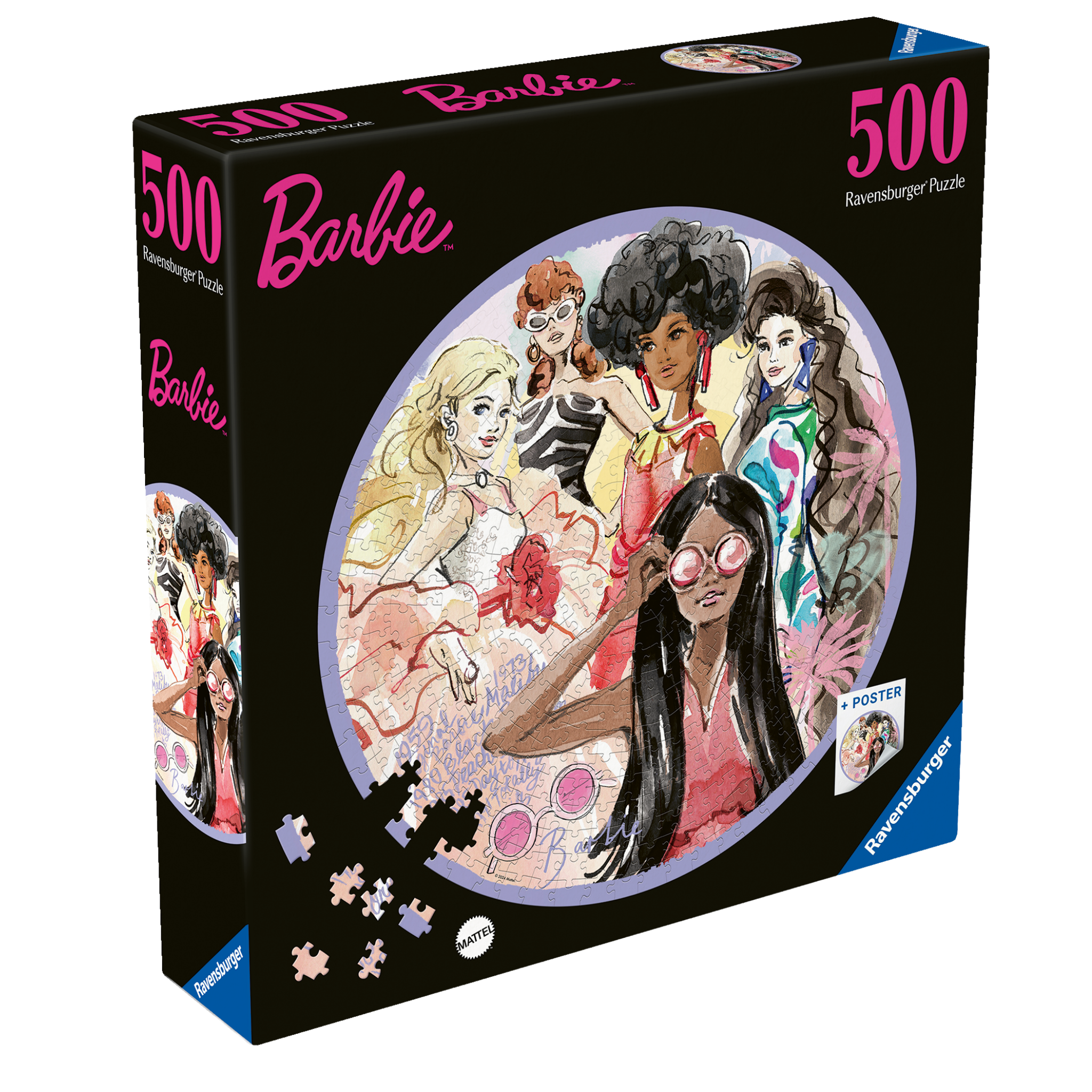 Barbie Sirkel 500 brikker Ravensburger puslespill eske med sirkelformet Barbie motiv
