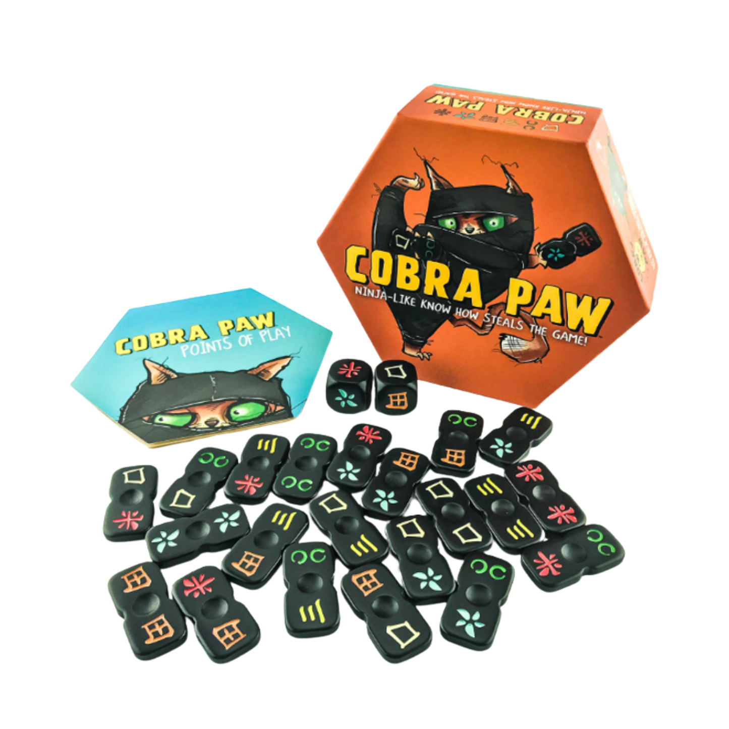 Cobra Paw ninjaspill med fargerike steiner, terninger og spilleboks