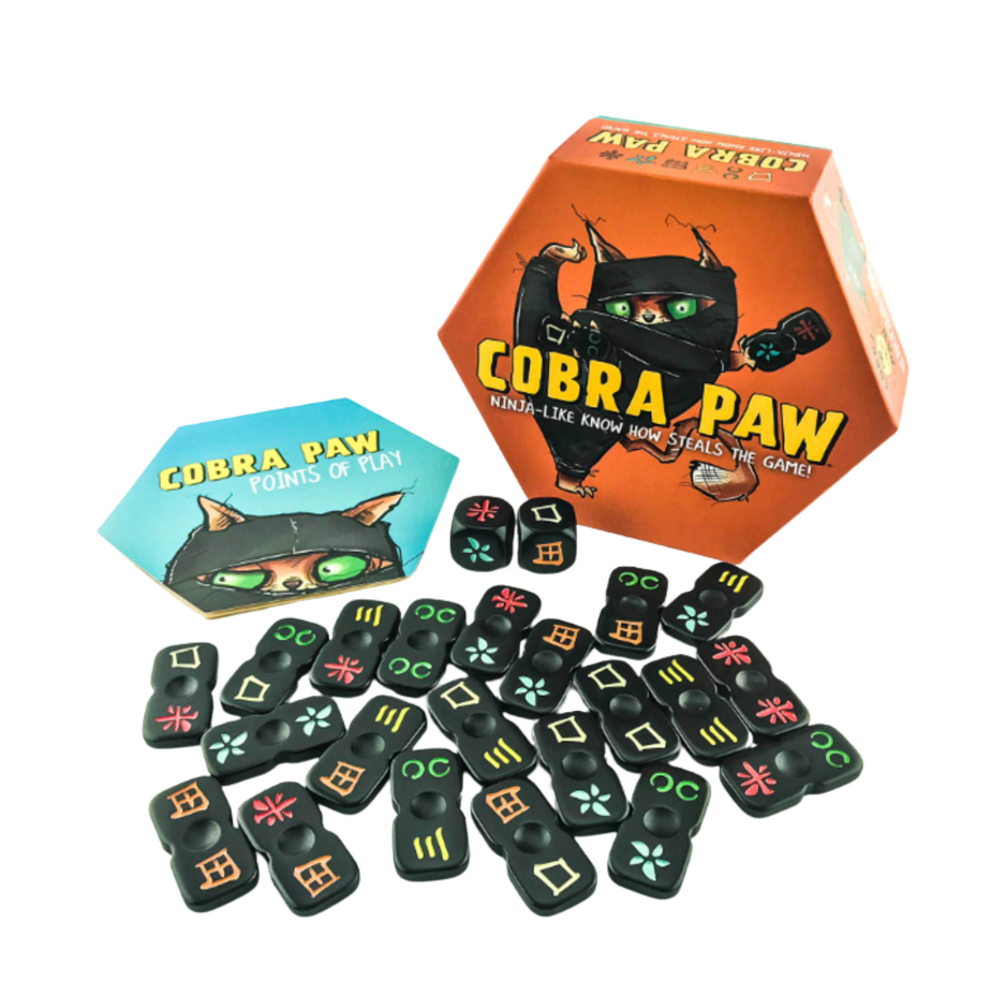 Cobra Paw ninjaspill med fargerike steiner, terninger og spilleboks