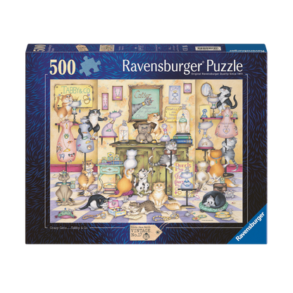 Crazy Cats Taby & Co 500 brikker Ravensburger puslespill eske med kaotisk kattescene