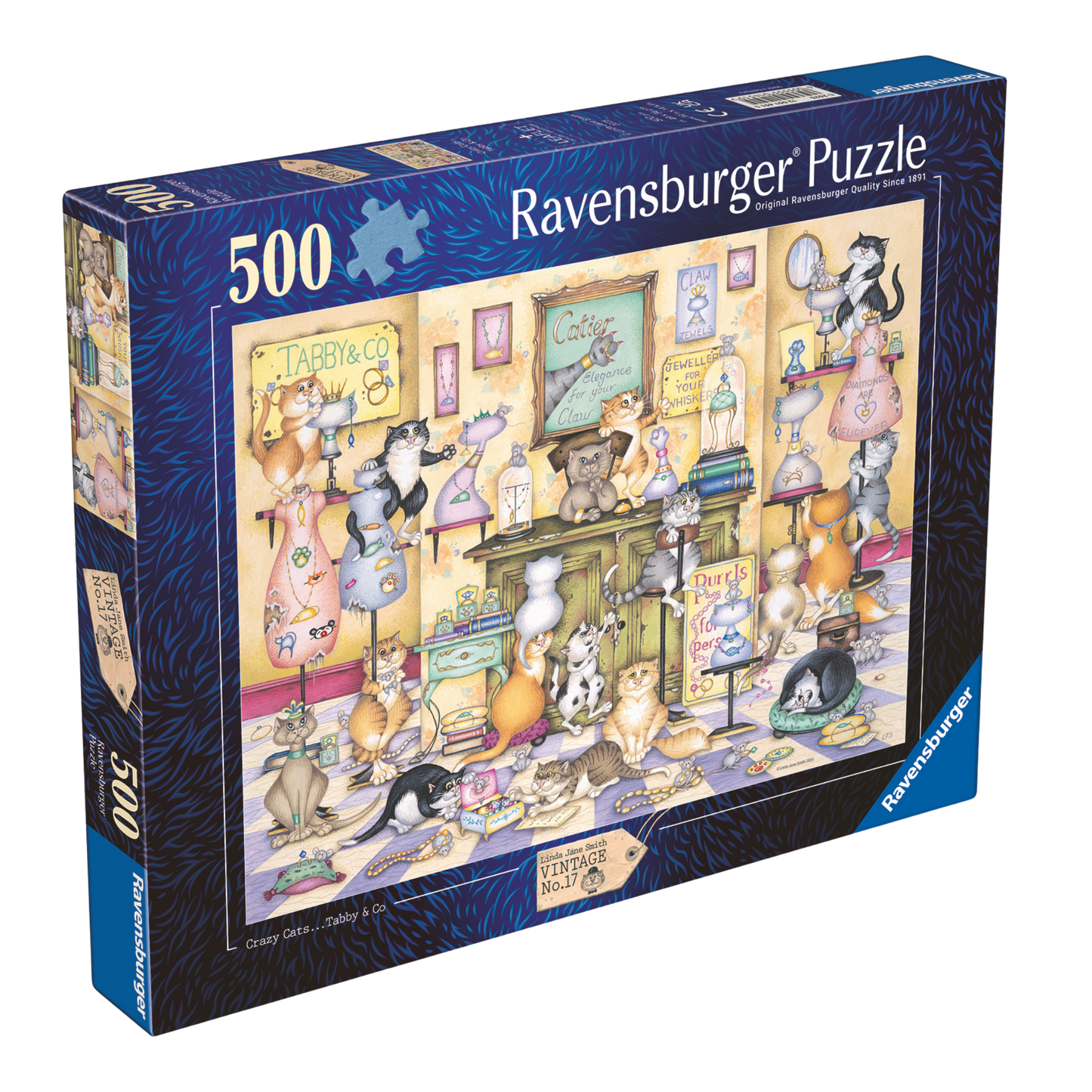Crazy Cats Taby & Co 500 brikker Ravensburger puslespill eske med kaotisk kattescene