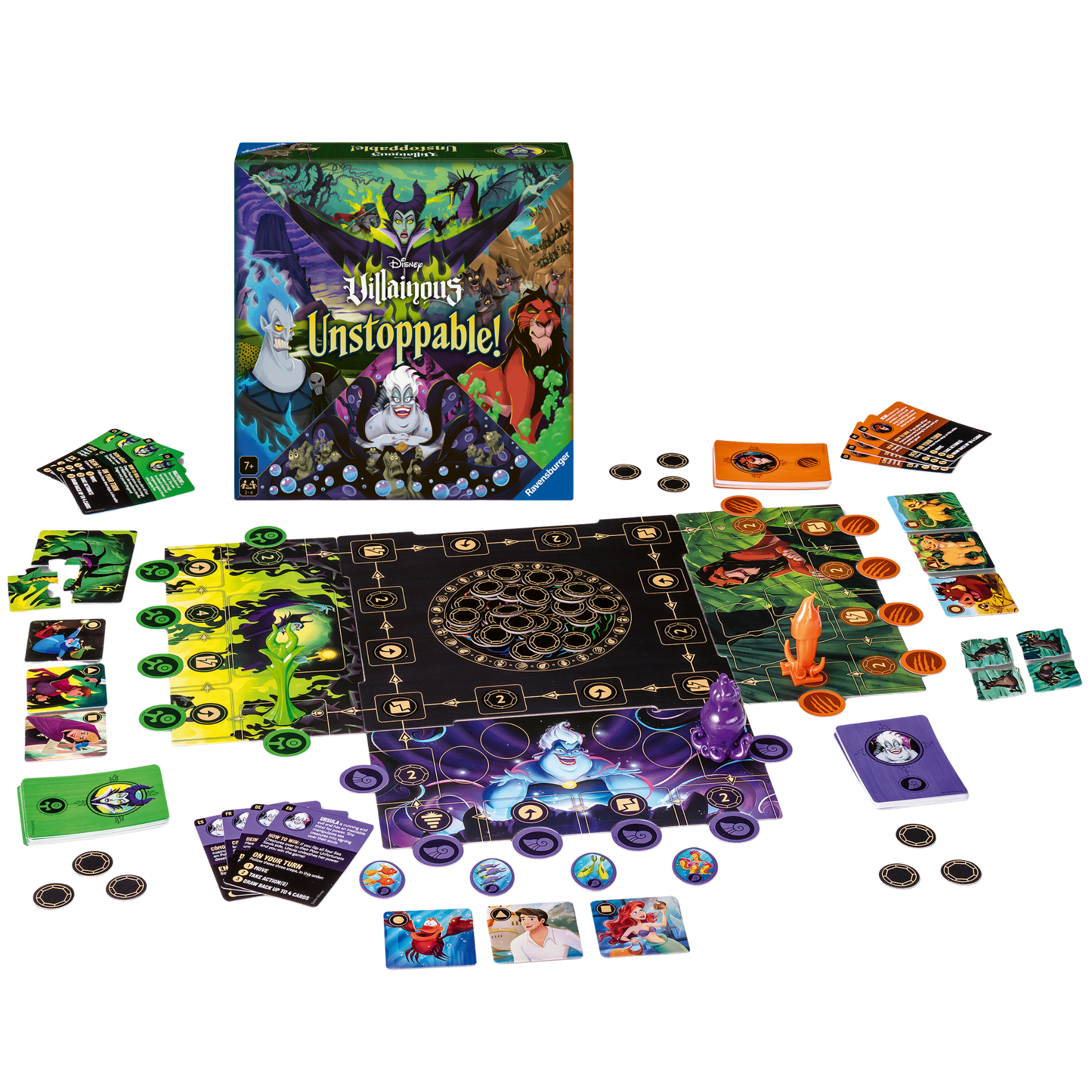 Disney Villainous Unstoppable spillbrett med unike karakterdomener for hver Disney-skurk og strategisk spill